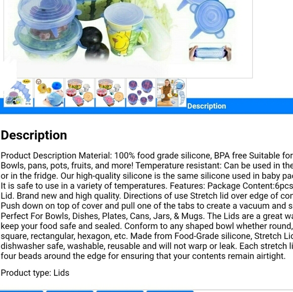 6PK STRETCH SILICONE BPA FREE FOOD GRADE COVERS - Picture 3 of 6